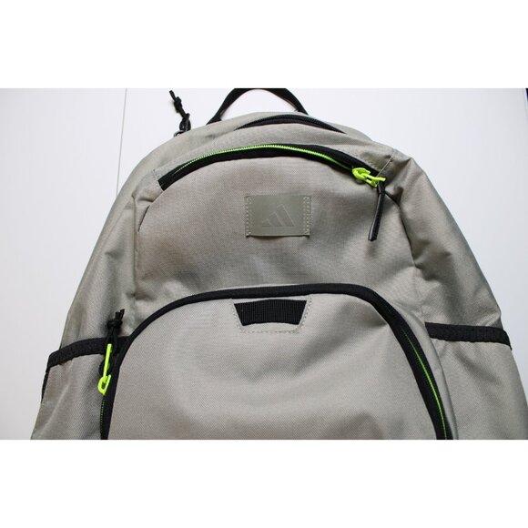 Adidas Midway Backpack Gray with Neon Green Zippers Durable School Travel Bag - Picture 4 of 4